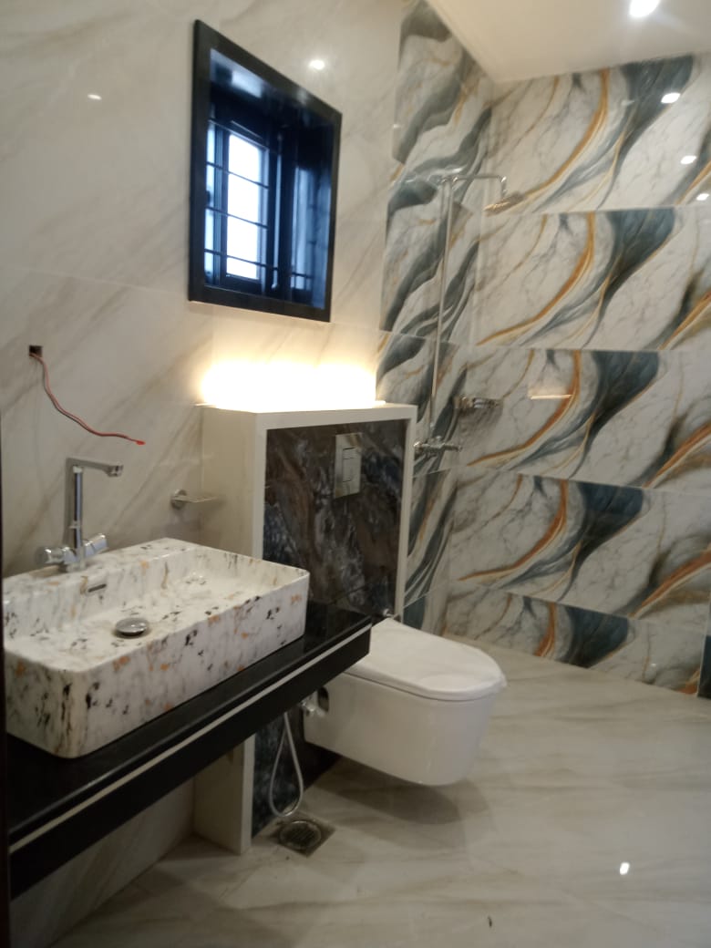 Designer bathroom suite with contemporary features and premium marble